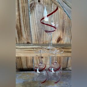 Set of 3 Vintage Pier 1 Red Swirline Stemware Glasses Size 20oz